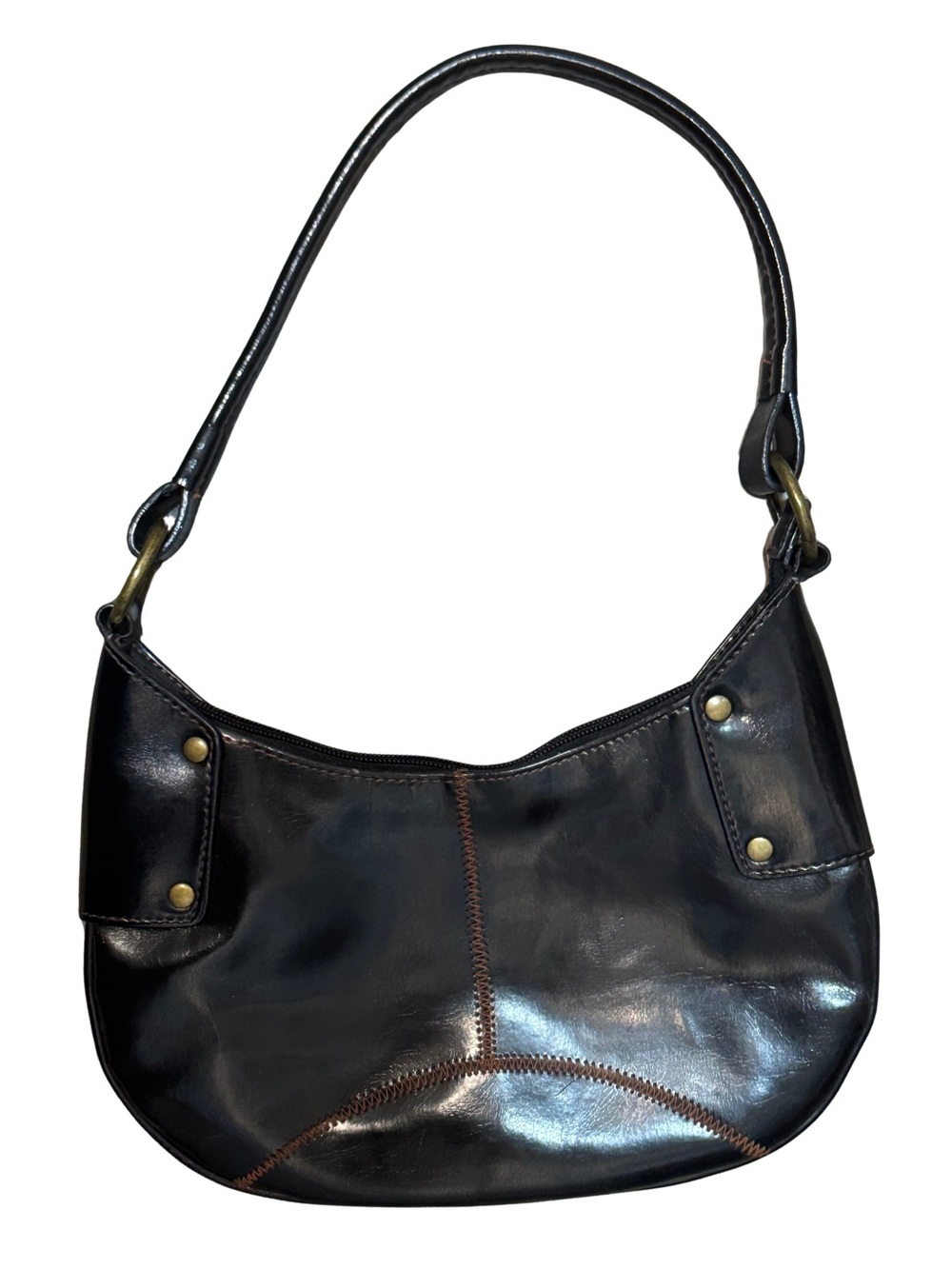 Black Vinyl Shoulder Bag - Classic Women's Hobo
